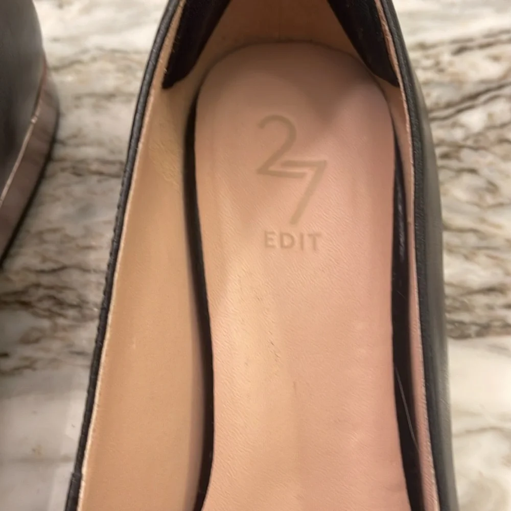 27 EDIT Black Leather Loafers/Decorative Heel/ Style Rita/ Naturalizer